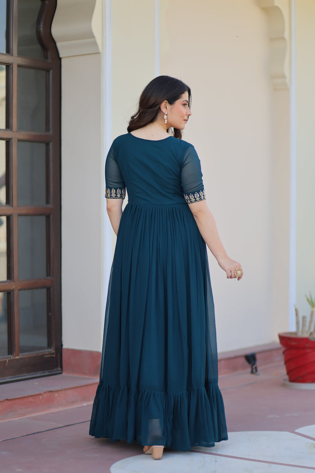 Jyoti Fashion Rama Faux Blooming Beads Embroidered Anarkali Set | Grocsy