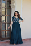 Jyoti Fashion Rama Faux Blooming Beads Embroidered Anarkali Set | Grocsy