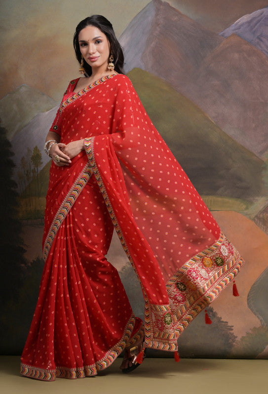 Jyoti Fashion Women's Red Coding Sequence Georgette Saree with Blouse | Grocsy
