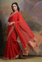 Jyoti Fashion Women's Red Coding Sequence Georgette Saree with Blouse | Grocsy