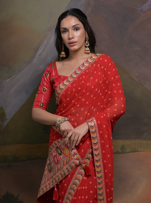 Jyoti Fashion Women's Red Coding Sequence Georgette Saree with Blouse | Grocsy