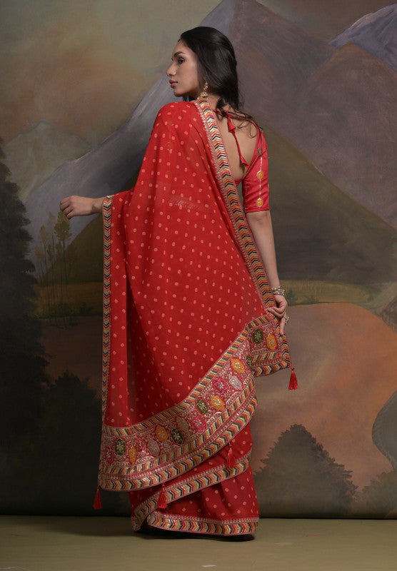 Jyoti Fashion Women's Red Coding Sequence Georgette Saree with Blouse | Grocsy