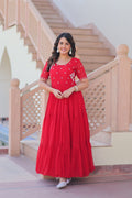 Jyoti Fashion Red Faux Blooming Beads Embroidered Anarkali Set | Grocsy