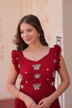 Jyoti Fashion Maroon Faux Blooming Beads Embroidered Anarkali Set | Grocsy