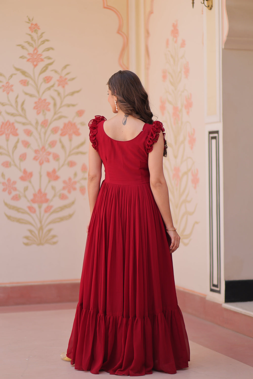 Jyoti Fashion Maroon Faux Blooming Beads Embroidered Anarkali Set | Grocsy