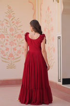 Jyoti Fashion Maroon Faux Blooming Beads Embroidered Anarkali Set | Grocsy