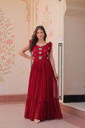 Jyoti Fashion Maroon Faux Blooming Beads Embroidered Anarkali Set | Grocsy