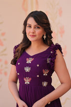 Jyoti Fashion Purple Faux Blooming Beads Embroidered Anarkali Set | Grocsy