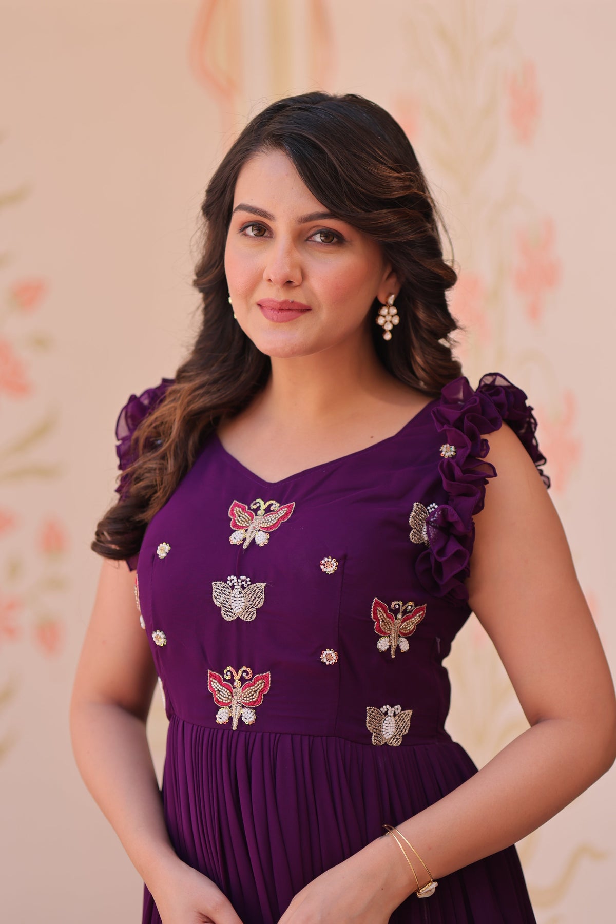 Jyoti Fashion Purple Faux Blooming Beads Embroidered Anarkali Set | Grocsy