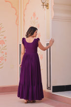 Jyoti Fashion Purple Faux Blooming Beads Embroidered Anarkali Set | Grocsy