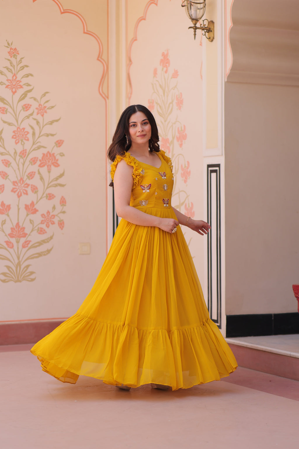 Jyoti Fashion Yellow Faux Blooming Beads Embroidered Anarkali Set | Grocsy