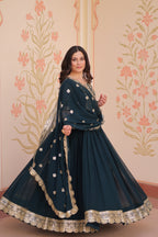 Jyoti Fashion Rama Faux Blooming Sequins Embroidered Anarkali Set with Dupatta | Grocsy