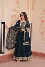 Jyoti Fashion Rama Faux Blooming Sequins Embroidered Anarkali Set with Dupatta | Grocsy