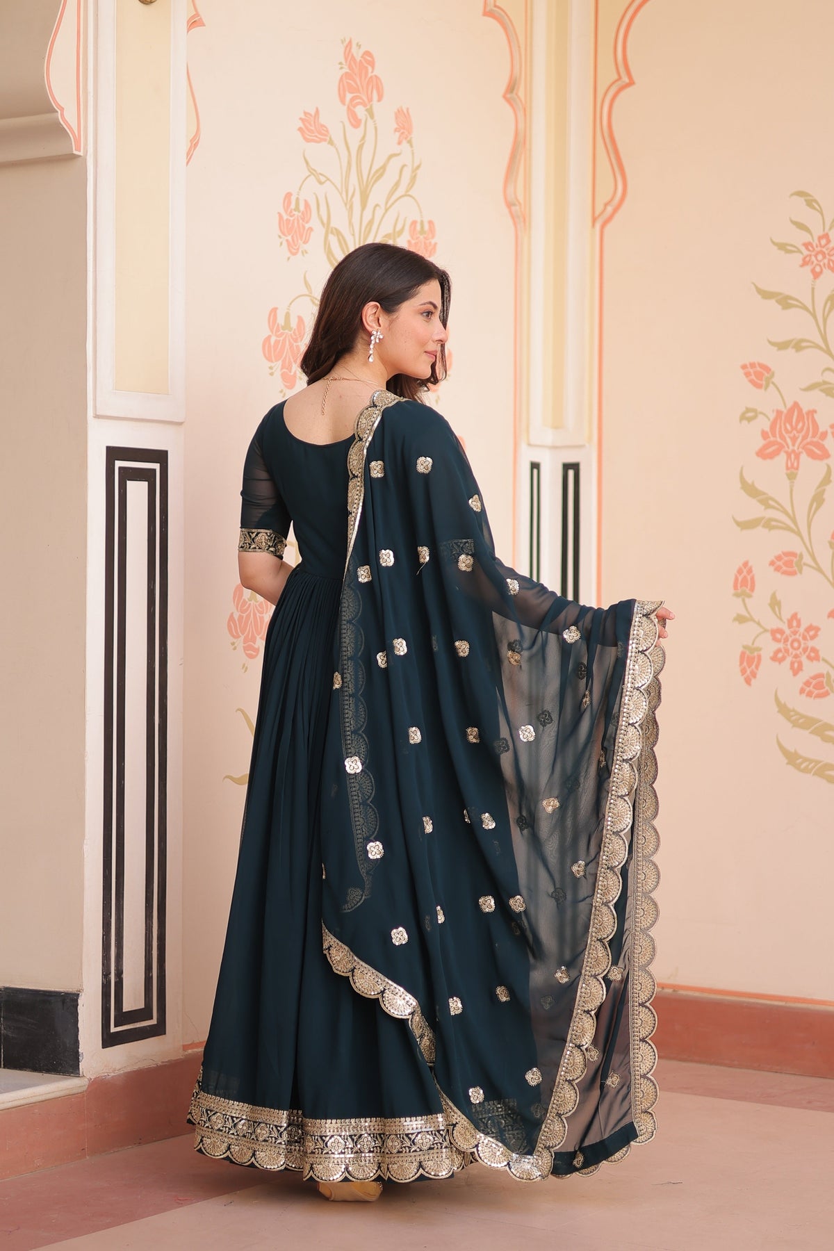Jyoti Fashion Rama Faux Blooming Sequins Embroidered Anarkali Set with Dupatta | Grocsy