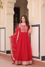 Jyoti Fashion Red Faux Blooming Sequins Embroidered Anarkali Set with Dupatta | Grocsy