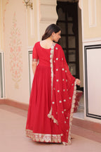 Jyoti Fashion Red Faux Blooming Sequins Embroidered Anarkali Set with Dupatta | Grocsy