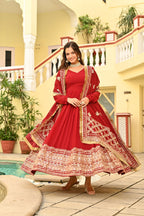 Jyoti Fashion Maroon Faux Blooming Sequins Embroidered Anarkali Set with Dupatta | Grocsy