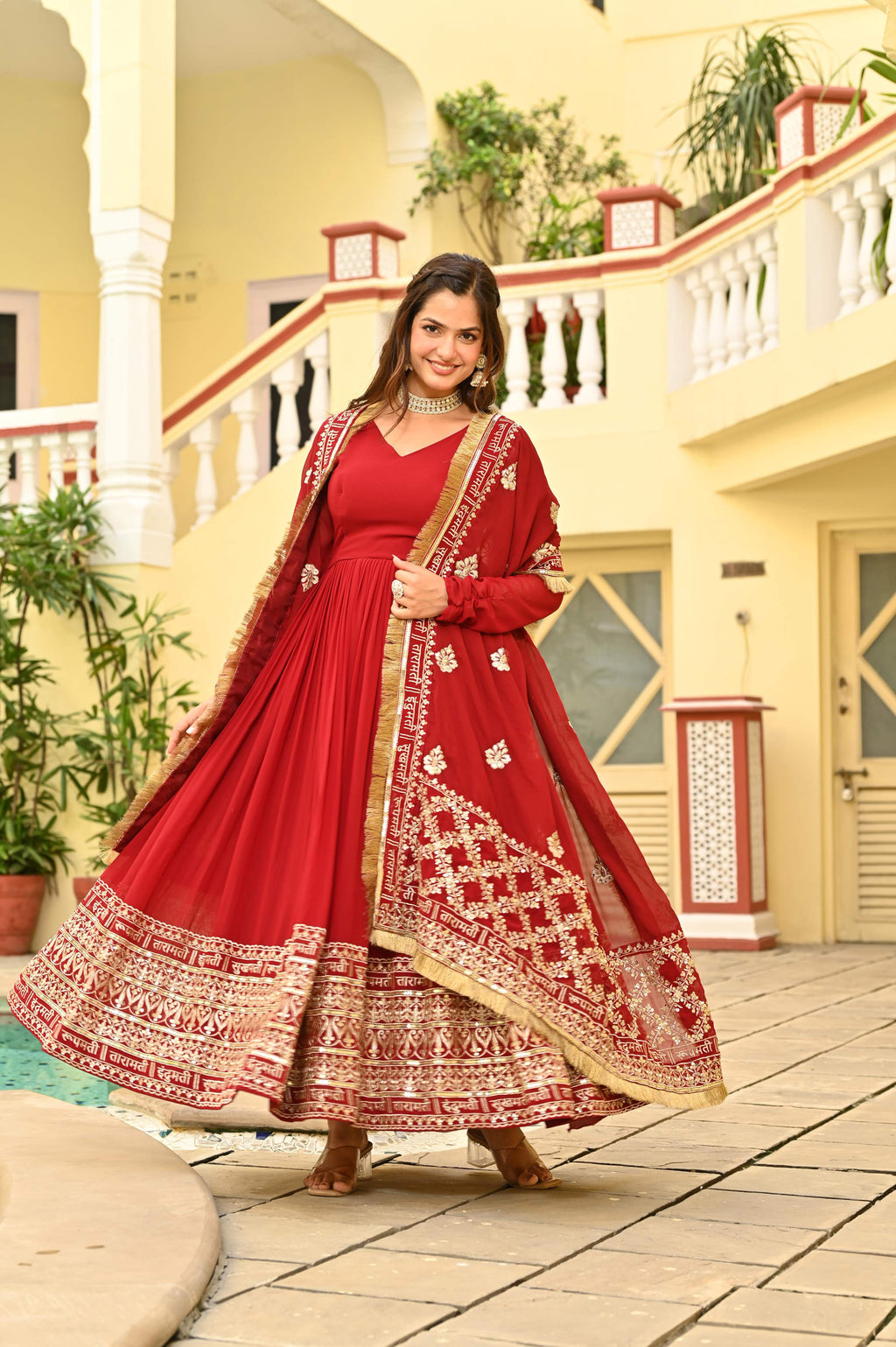 Jyoti Fashion Maroon Faux Blooming Sequins Embroidered Anarkali Set with Dupatta | Grocsy