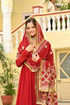 Jyoti Fashion Maroon Faux Blooming Sequins Embroidered Anarkali Set with Dupatta | Grocsy