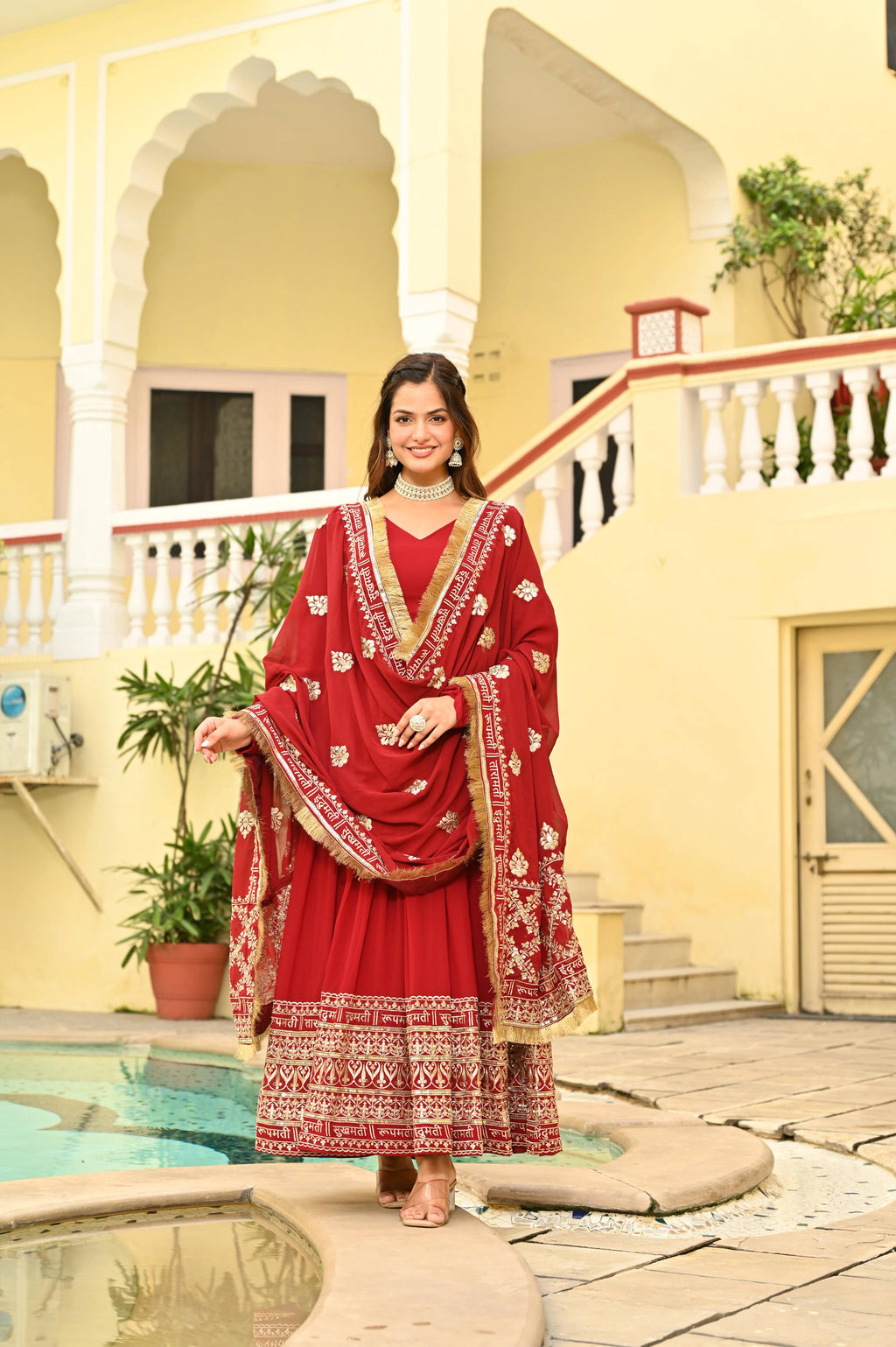 Jyoti Fashion Maroon Faux Blooming Sequins Embroidered Anarkali Set with Dupatta | Grocsy