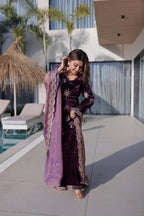 Jyoti Fashion Wine Ice Velvet Embroidered Kurta Set with Dupatta | Grocsy