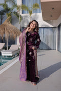 Jyoti Fashion Wine Ice Velvet Embroidered Kurta Set with Dupatta | Grocsy