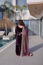 Jyoti Fashion Wine Ice Velvet Embroidered Kurta Set with Dupatta | Grocsy