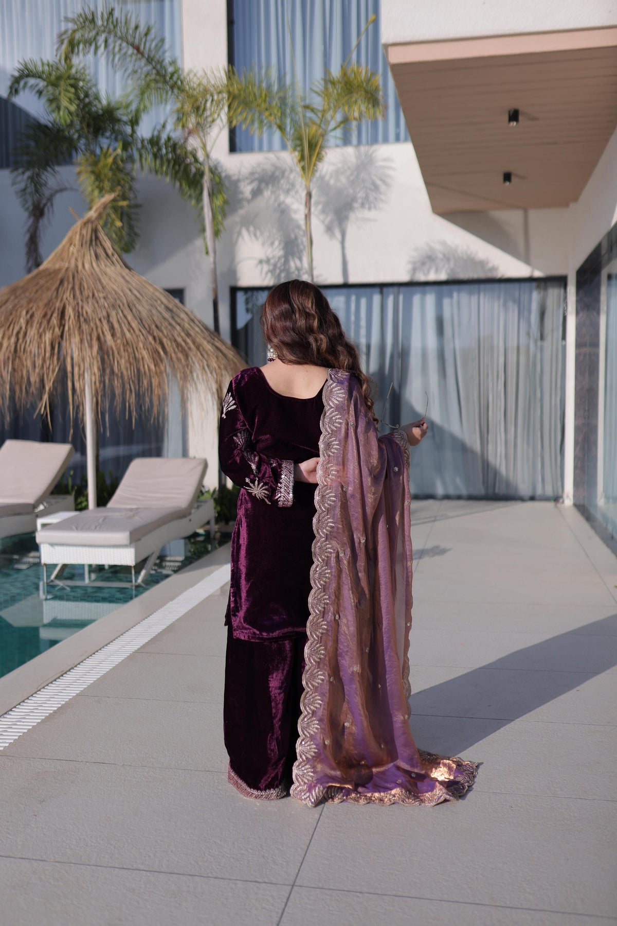Jyoti Fashion Wine Ice Velvet Embroidered Kurta Set with Dupatta | Grocsy