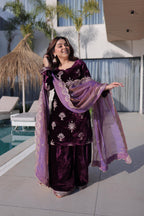 Jyoti Fashion Wine Ice Velvet Embroidered Kurta Set with Dupatta | Grocsy