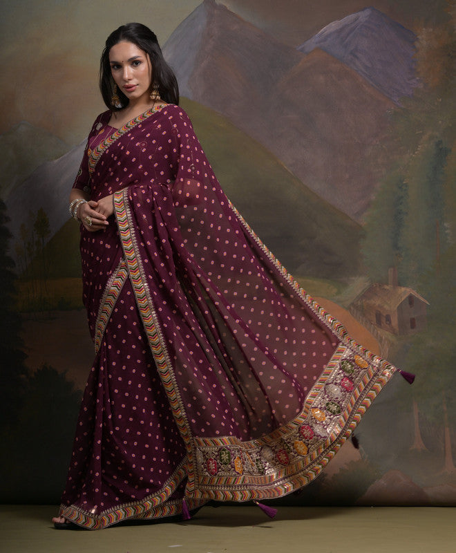 Jyoti Fashion Women's Wine Coding Sequence Georgette Saree with Blouse | Grocsy