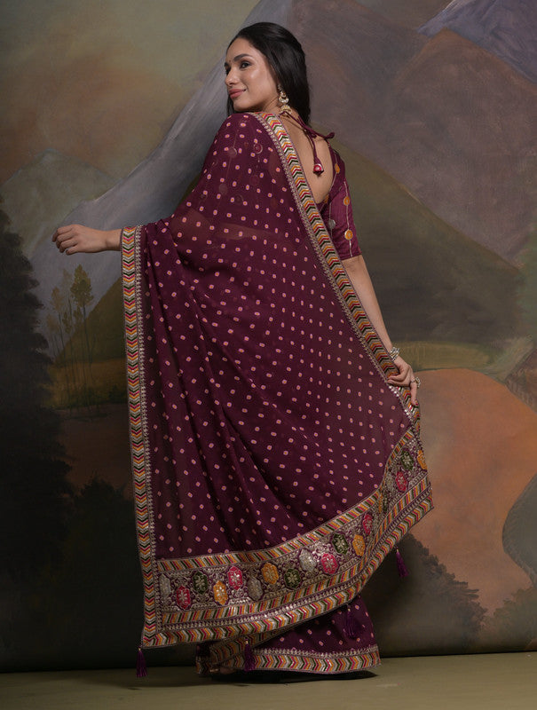 Jyoti Fashion Women's Wine Coding Sequence Georgette Saree with Blouse | Grocsy