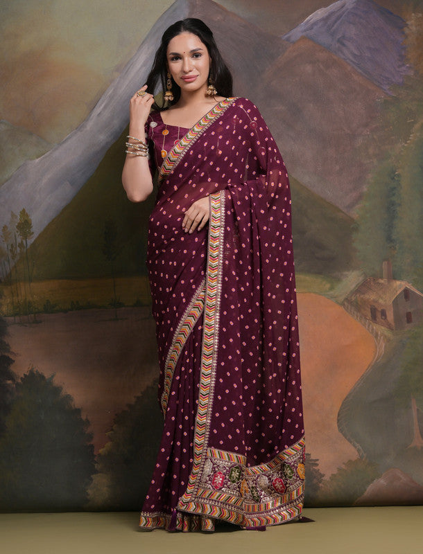 Jyoti Fashion Women's Wine Coding Sequence Georgette Saree with Blouse | Grocsy