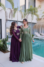 Jyoti Fashion Purple & Sea Green Silver Crunchy Beads Embroidered Combo Anarkali Set | Grocsy