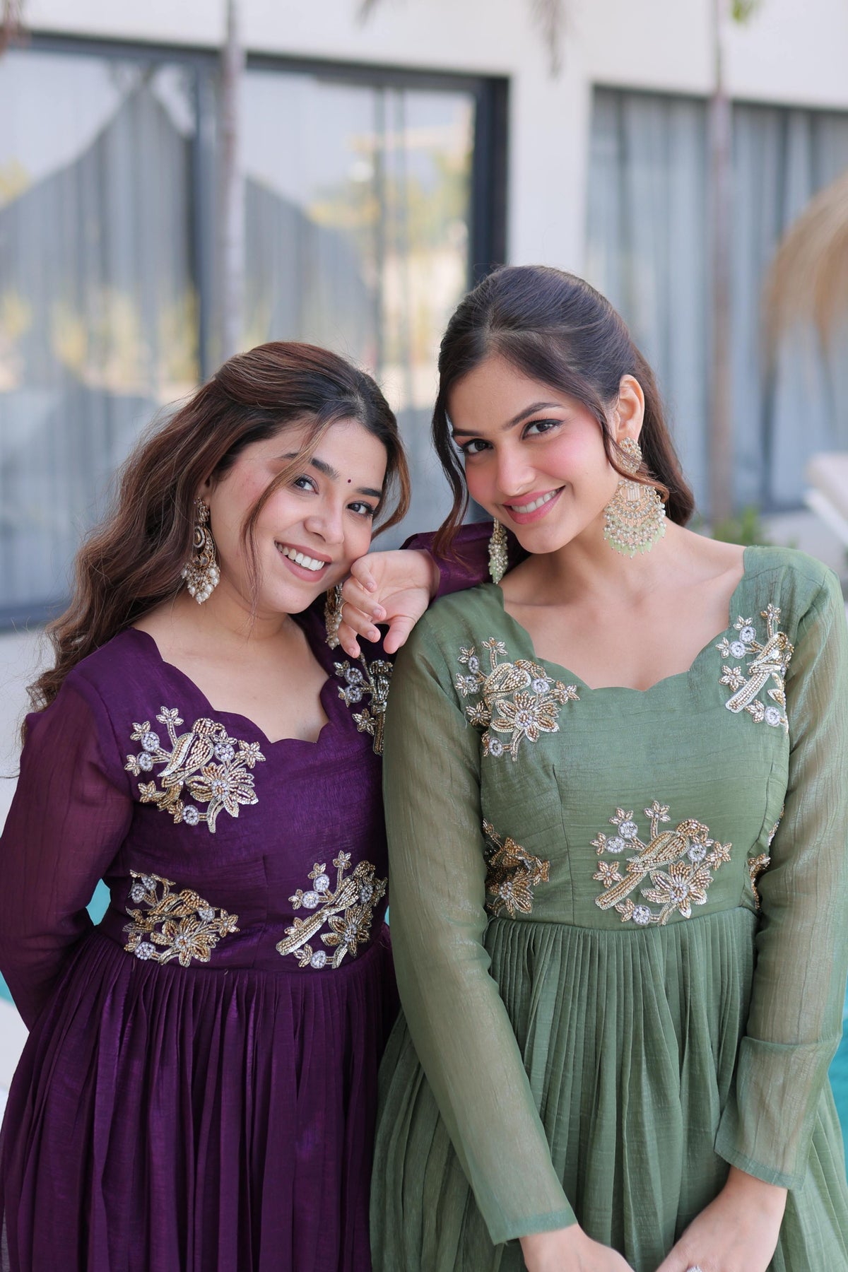 Jyoti Fashion Purple & Sea Green Silver Crunchy Beads Embroidered Combo Anarkali Set | Grocsy