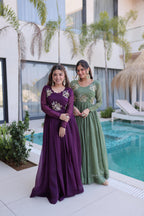 Jyoti Fashion Purple & Sea Green Silver Crunchy Beads Embroidered Combo Anarkali Set | Grocsy