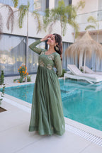 Jyoti Fashion Sea Green Silver Crunchy Beads Embroidered Anarkali Set | Grocsy