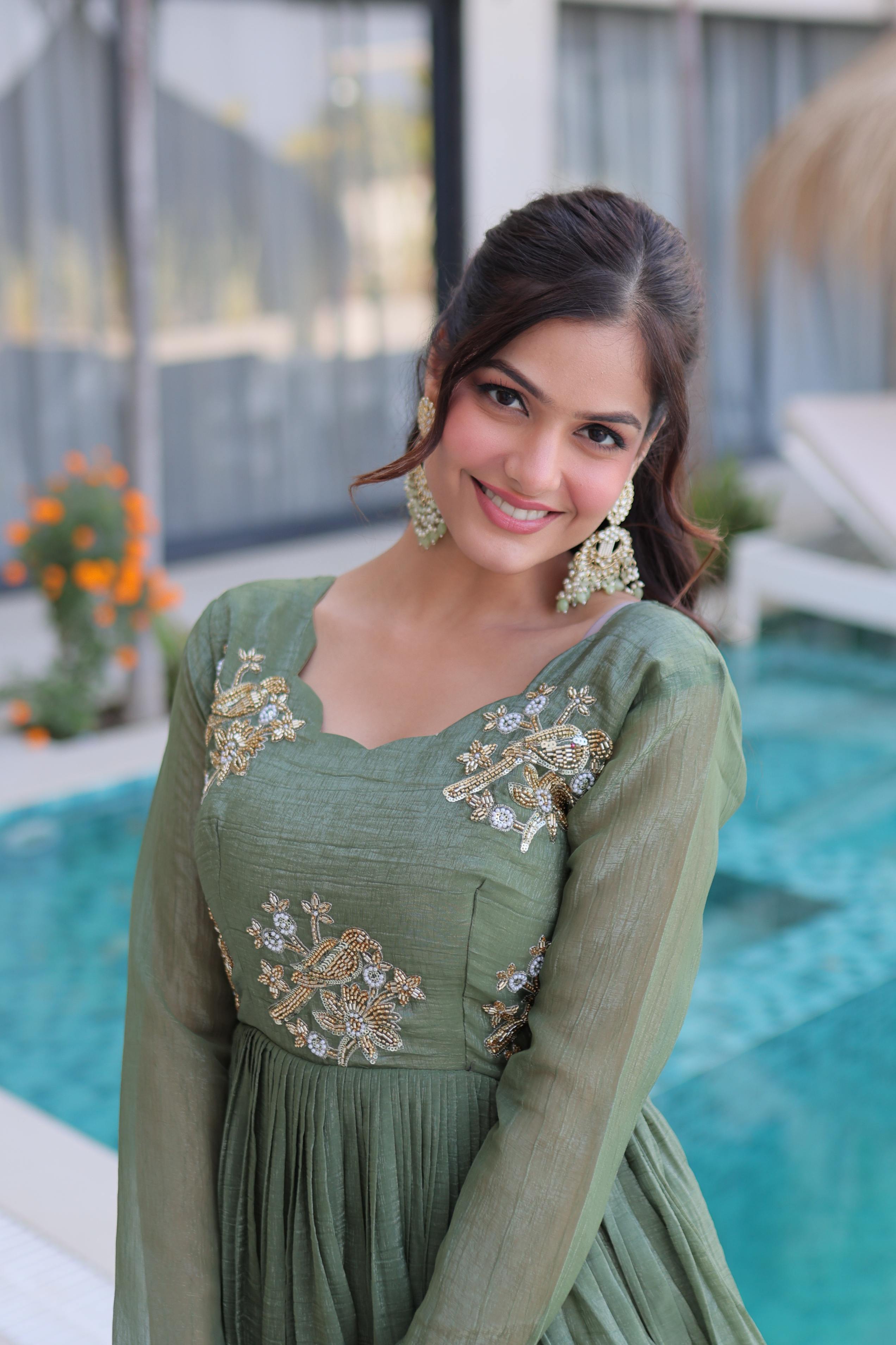Jyoti Fashion Sea Green Silver Crunchy Beads Embroidered Anarkali Set | Grocsy
