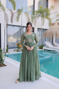 Jyoti Fashion Sea Green Silver Crunchy Beads Embroidered Anarkali Set | Grocsy