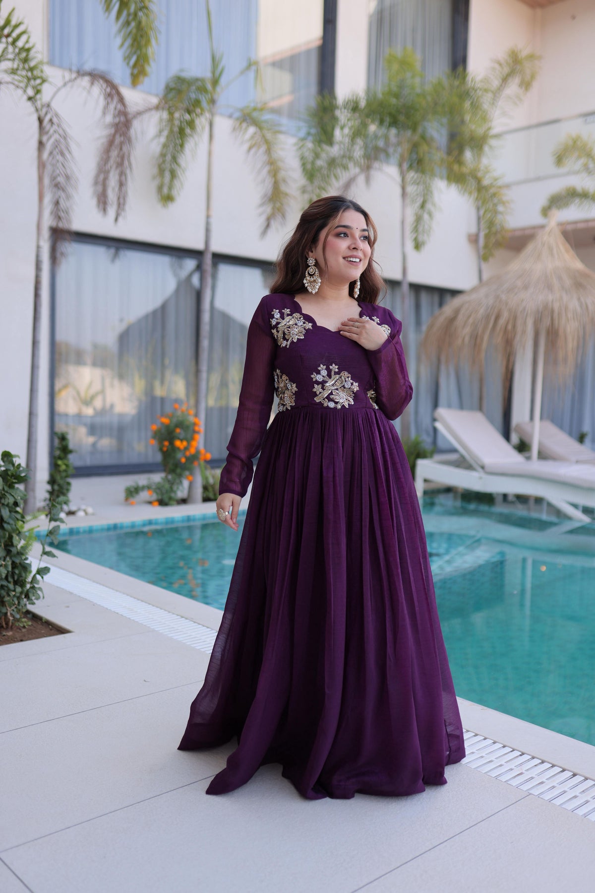 Jyoti Fashion Purple Silver Crunchy Beads Embroidered Anarkali Set | Grocsy