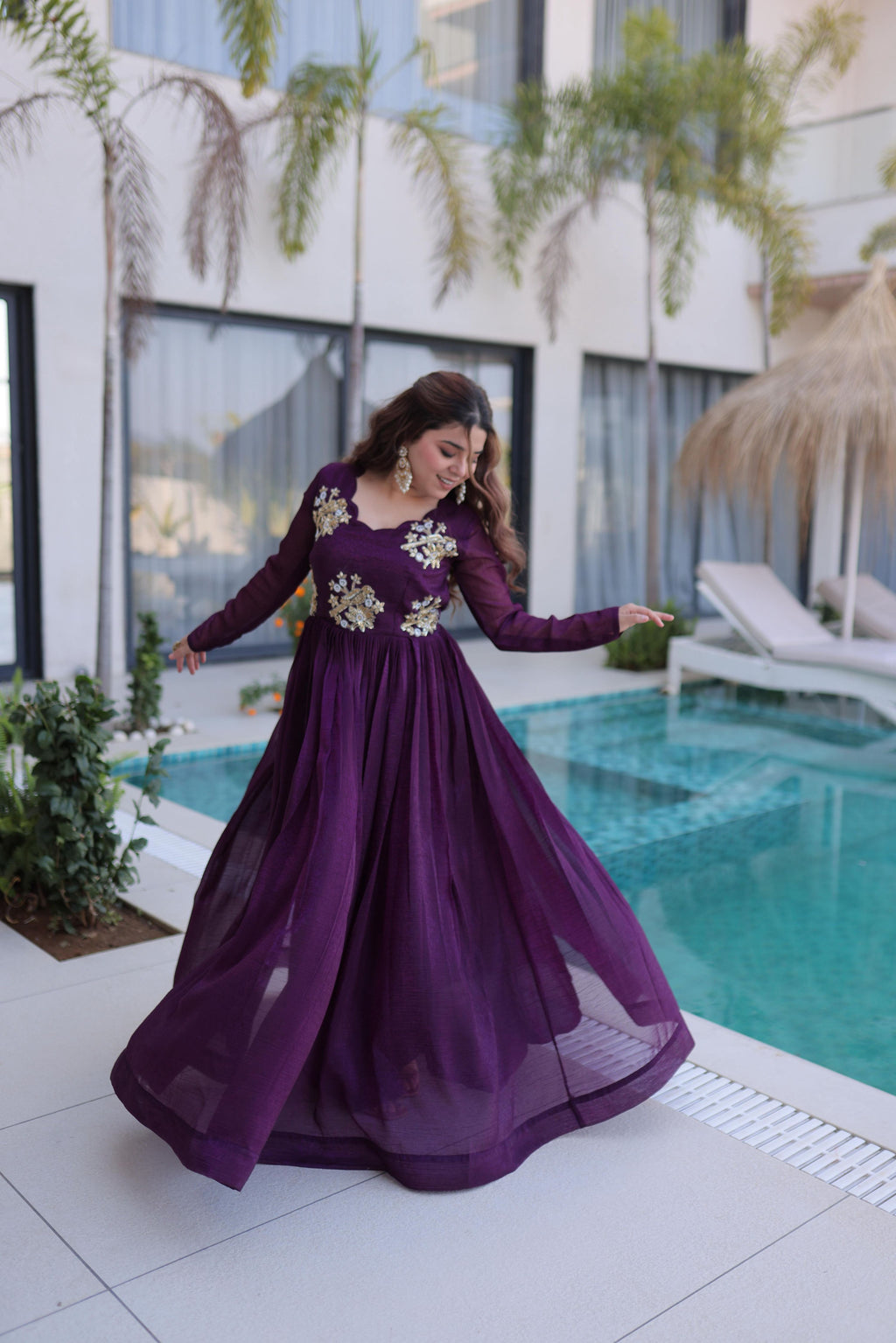 Jyoti Fashion Purple Silver Crunchy Beads Embroidered Anarkali Set | Grocsy