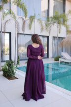 Jyoti Fashion Purple Silver Crunchy Beads Embroidered Anarkali Set | Grocsy