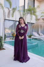 Jyoti Fashion Purple Silver Crunchy Beads Embroidered Anarkali Set | Grocsy