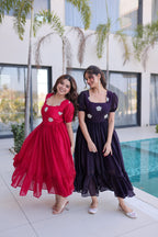Jyoti Fashion Pink & Wine Fendi Silk Beads Embroidered Designer Combo Anarkali Set | Grocsy
