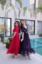Jyoti Fashion Pink & Wine Fendi Silk Beads Embroidered Designer Combo Anarkali Set | Grocsy