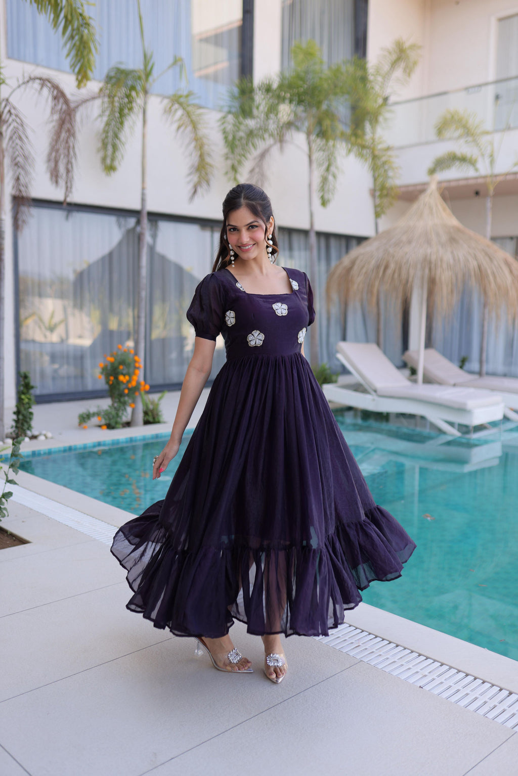 Jyoti Fashion Wine Fendi Silk Beads Embroidered Designer Anarkali Set | Grocsy