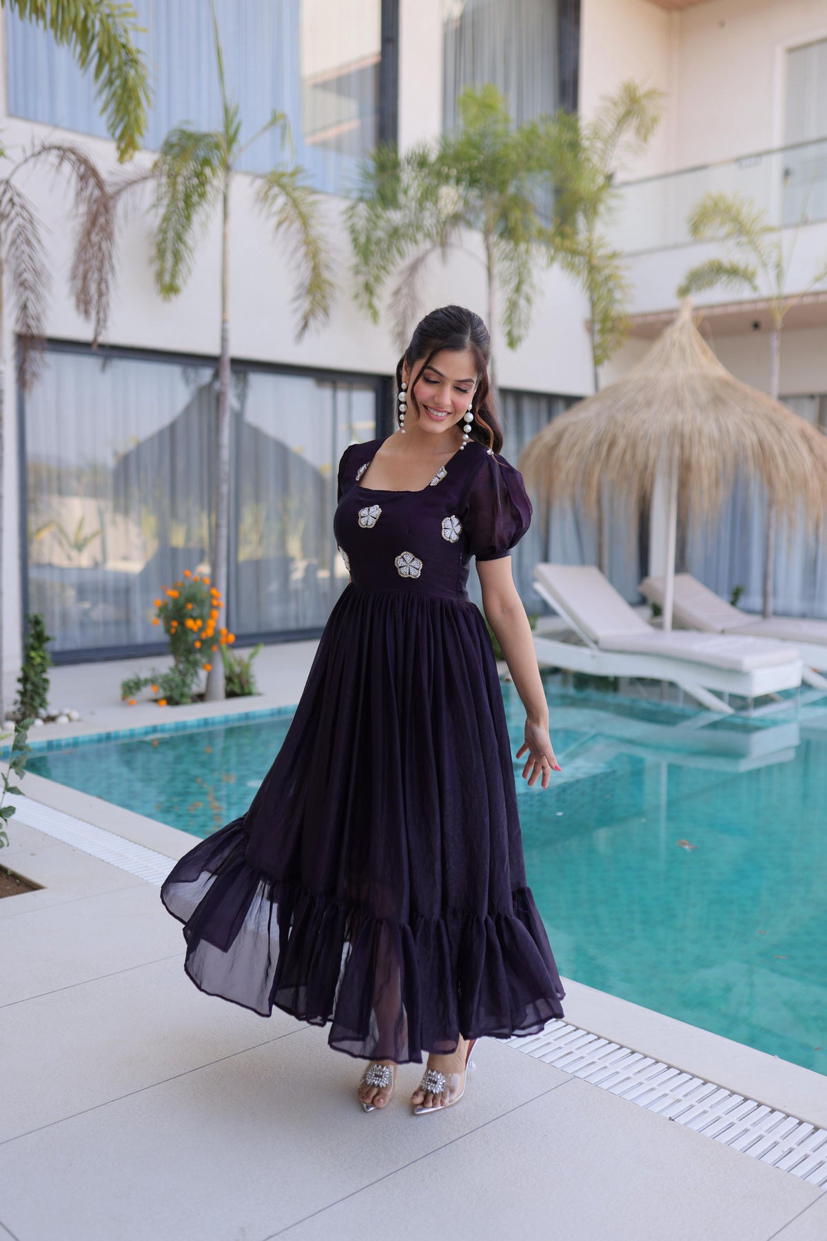 Jyoti Fashion Wine Fendi Silk Beads Embroidered Designer Anarkali Set | Grocsy