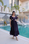 Jyoti Fashion Wine Fendi Silk Beads Embroidered Designer Anarkali Set | Grocsy