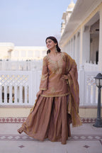Jyoti Fashion Brown Fendi Crush Zari Embroidered Sharara Set with Dupatta | Grocsy