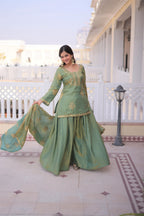Jyoti Fashion Sea Green Fendi Crush Zari Embroidered Sharara Set with Dupatta | Grocsy