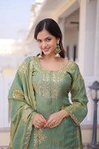 Jyoti Fashion Sea Green Fendi Crush Zari Embroidered Sharara Set with Dupatta | Grocsy